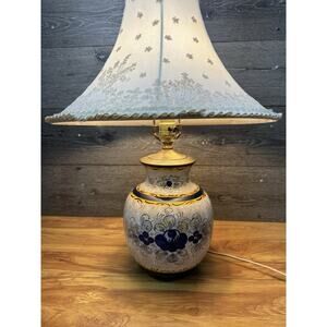 Vintage Deruta Italy Hand Painted Ceramic Lamp -Blue & Yellow Majolica 23”